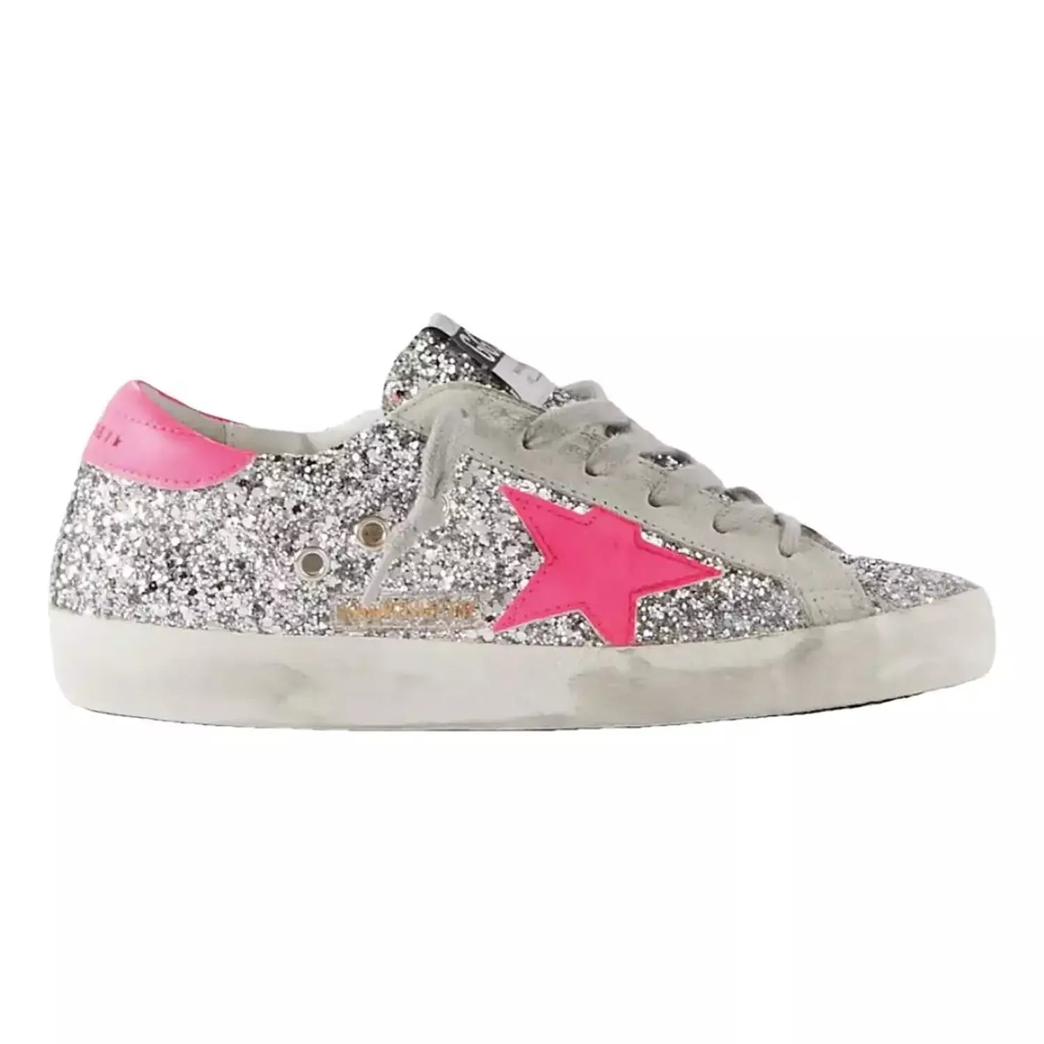 GOLDEN GOOSE Superstar glittered distressed leather and suede