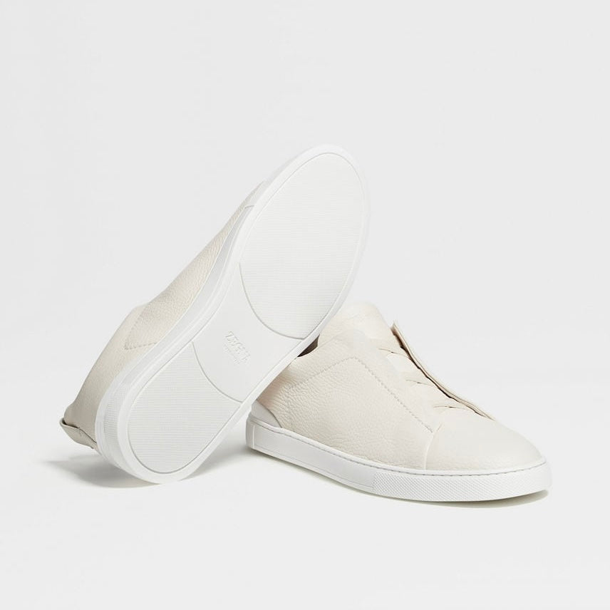 ZEGNA WHITE DEERSKIN TRIPLE STITCH™ SNEAKERS White