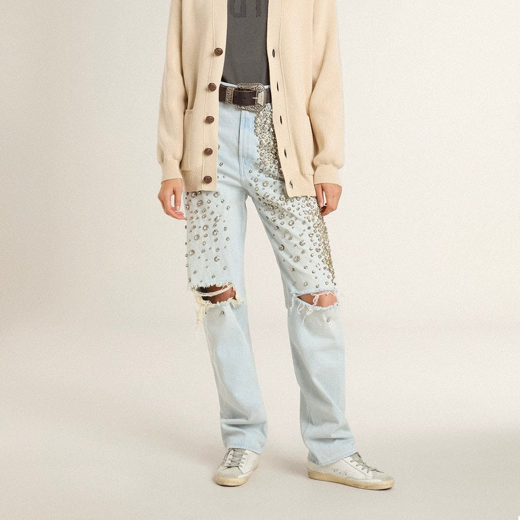 Golden Goose Super-Star Sabot with a platinum glitter star and suede tongue(Women's)
