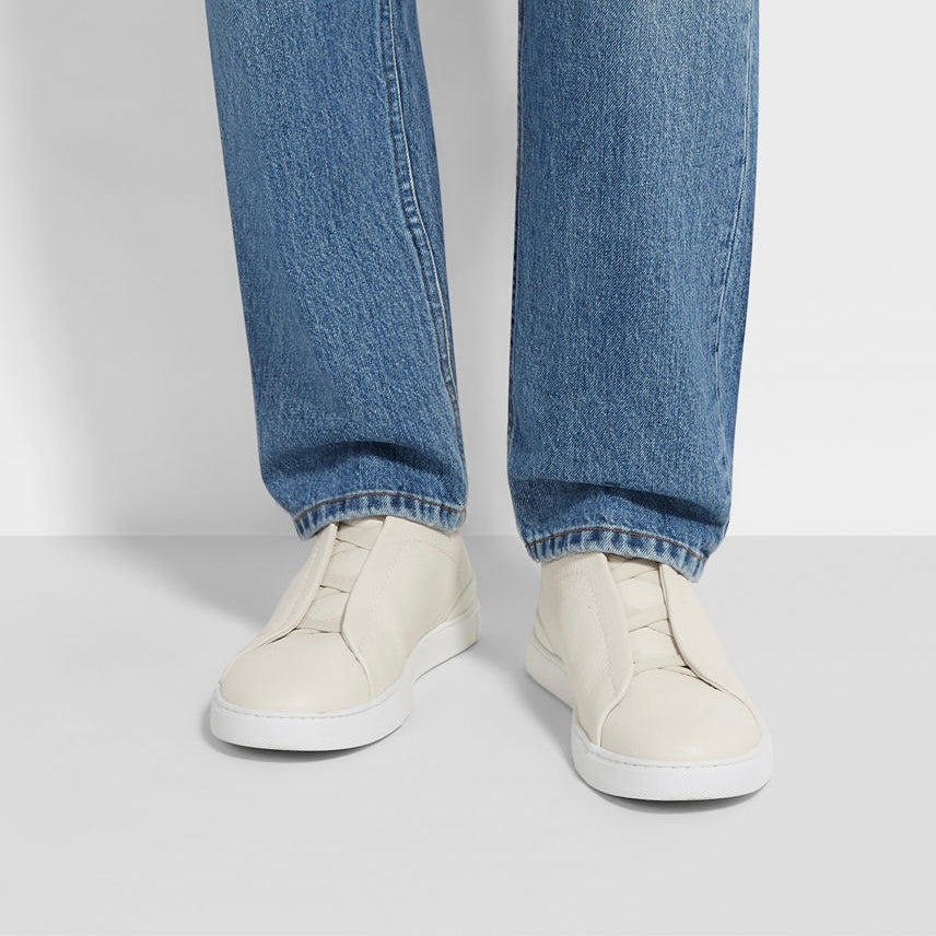 ZEGNA WHITE DEERSKIN TRIPLE STITCH™ SNEAKERS White