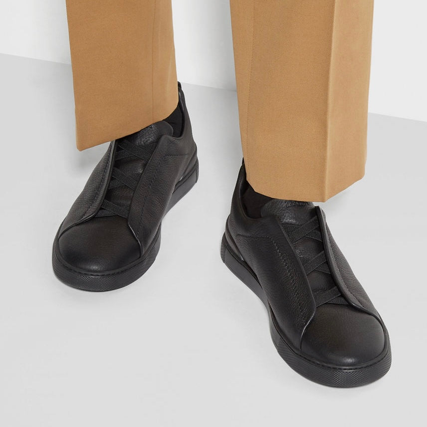 ZEGNA BLACK DEERSKIN TRIPLE STITCH™ SNEAKERS Black