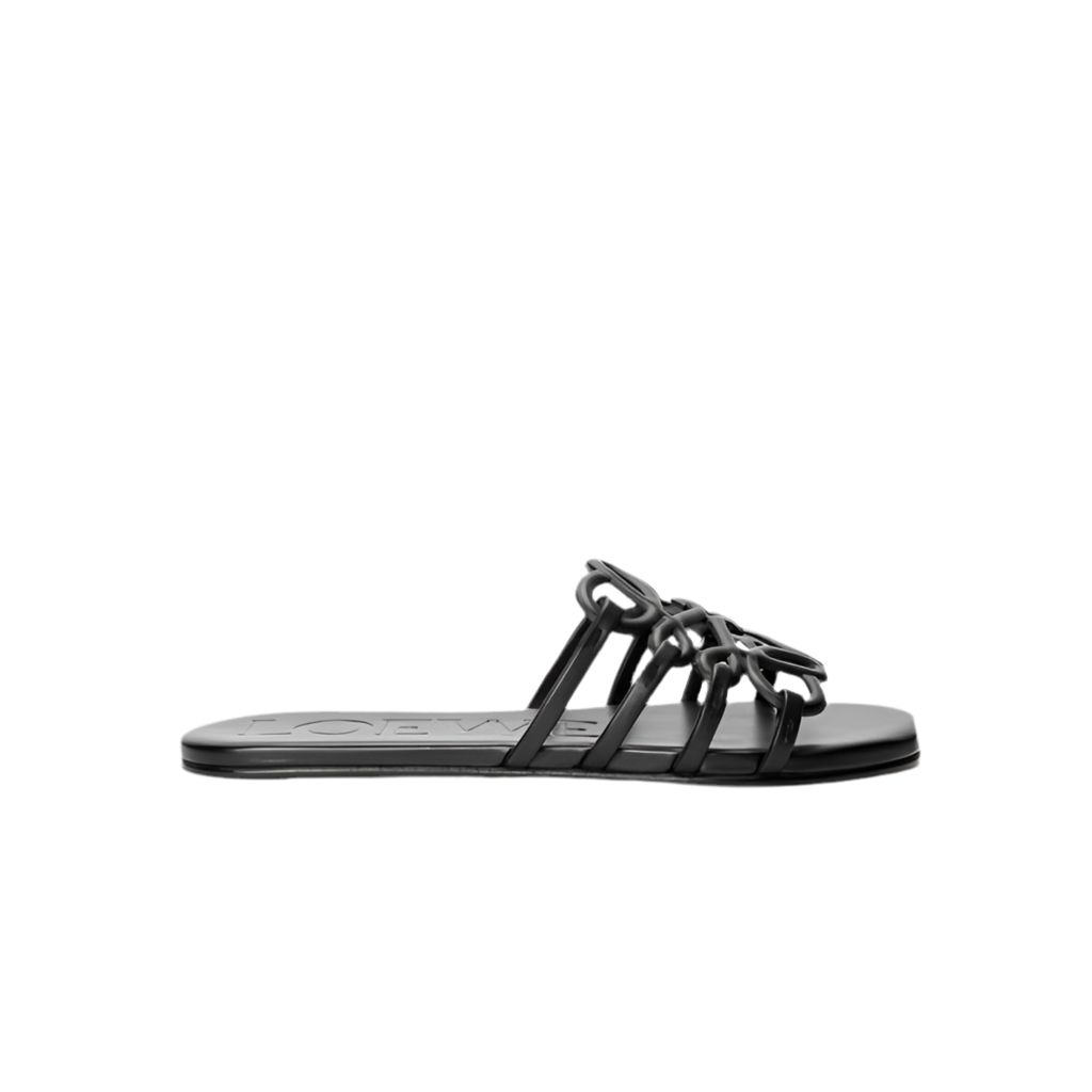 Loewe Petal Anagram leather slides 'All Black'