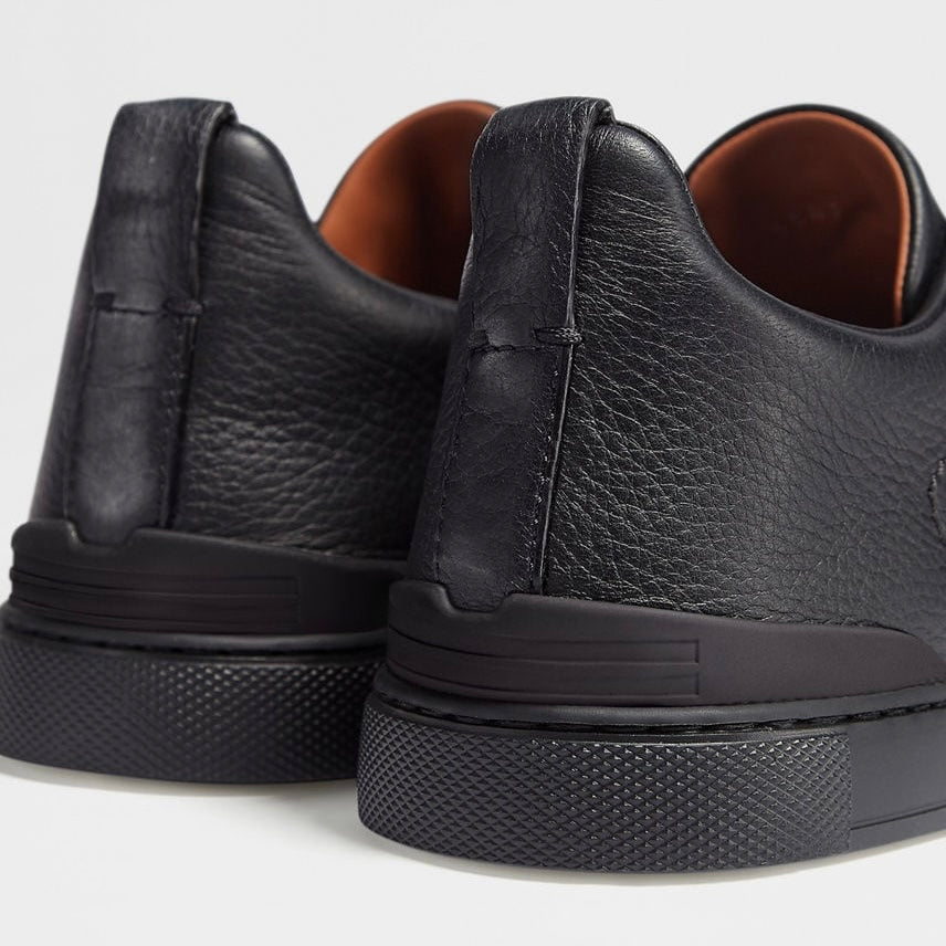 ZEGNA BLACK DEERSKIN TRIPLE STITCH™ SNEAKERS Black
