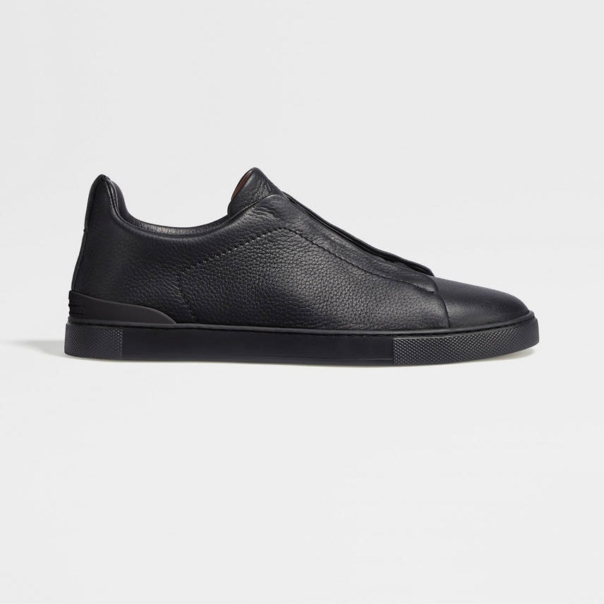 ZEGNA BLACK DEERSKIN TRIPLE STITCH™ SNEAKERS Black