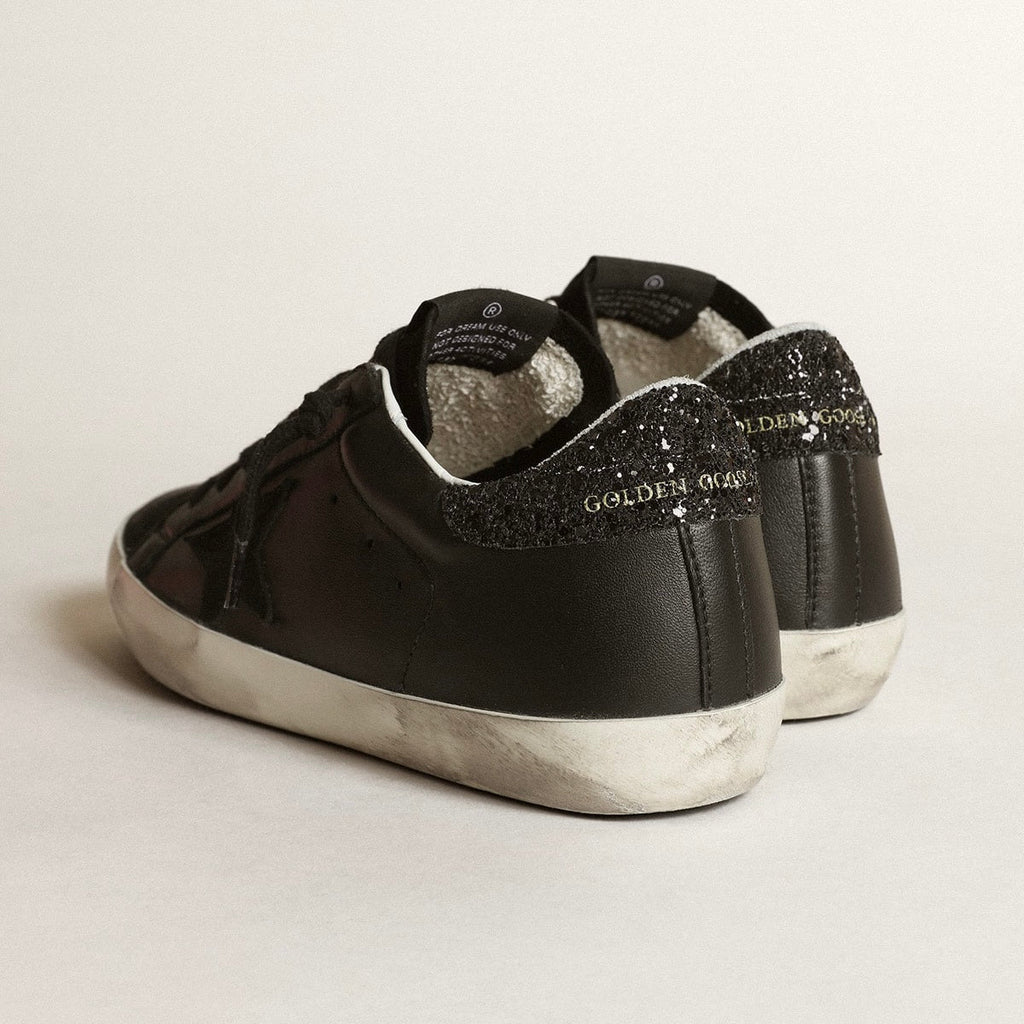 Golden Goose Super-Star in black nappa with black star and glitter heel tab(Women's)