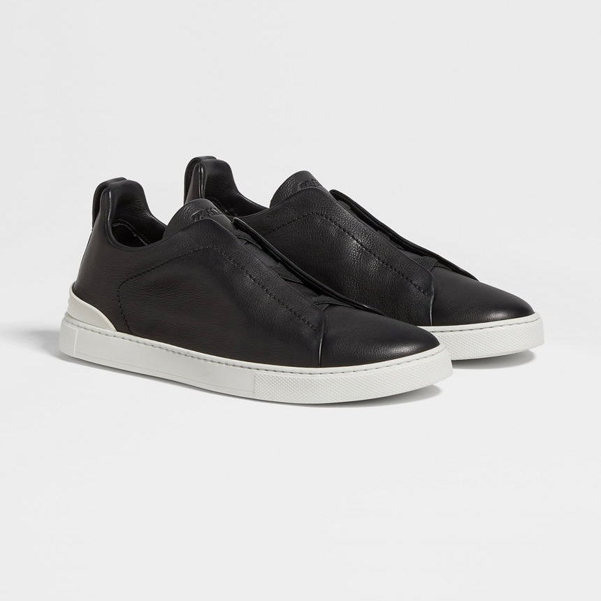 Zegna Triple Stitch leather sneakers BLACK SECONDSKIN TRIPLE STITCH