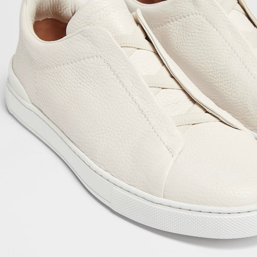 ZEGNA WHITE DEERSKIN TRIPLE STITCH™ SNEAKERS White